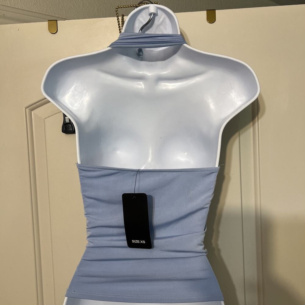 Y2K Cowl Neck Powder Blue With Jewel Rock - Picture 3 of 4